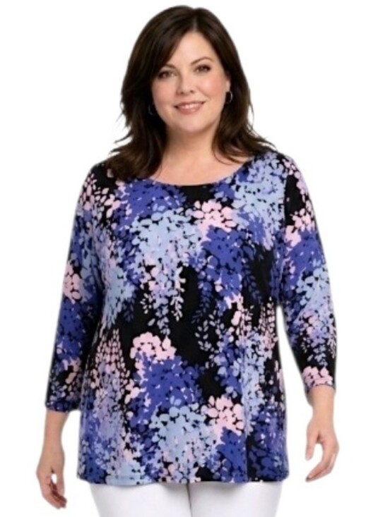Talbots Sweaters - Talbots Blue & Purple Floral Bateau Neck 3/4 Sleeve Sweater Size 3X Petite